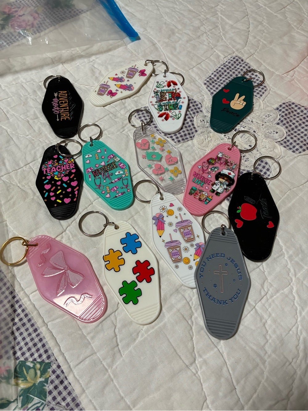 Assorted Printed Motel-Style Keychain Fobs - Mixed Colors